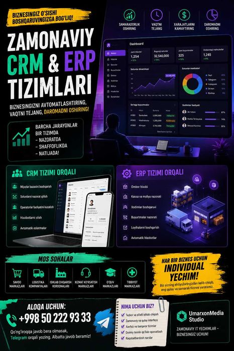 CRM ERP Tizimlari Yaratamiz | Biznesni Avtomatlashtirish