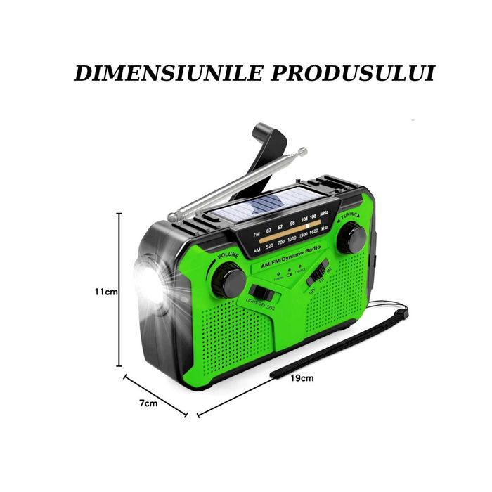 Radio Portabil Camping, cu Incarcare Solara, Baterie 4000 mAh