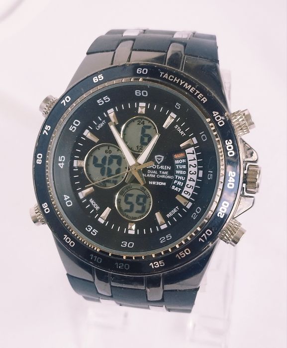 Ceas barbatesc sport afișaj LCD digital/analog, cronometru, tachimetru