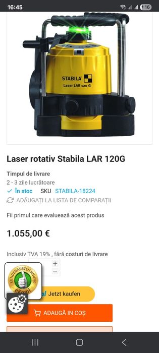 Nivela laser rotativa  stabila Lar 120G raza verde nu (Hilti,leica,)