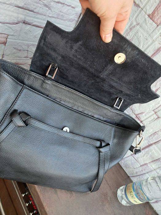 дамска чанта,Gino Rossi,черна кожена чанта-естествена кожа