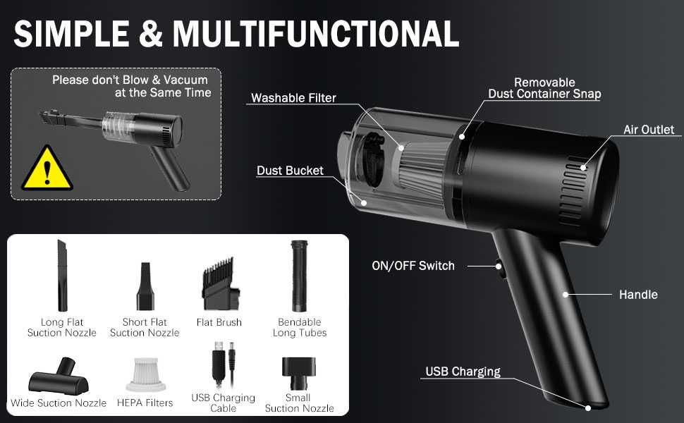 Мощна ръчка акумулаторна прахосмукачка с комплект накрайници  WHJC