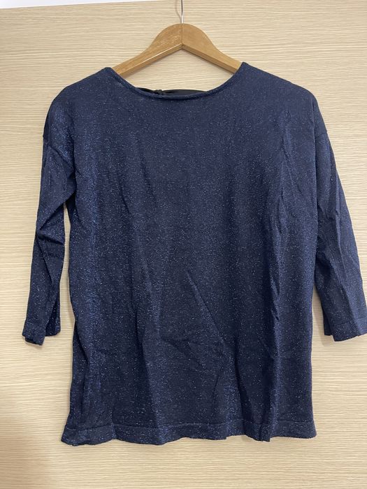 Bluza bleumarin fir metalic stralucitor cu panglica la spate