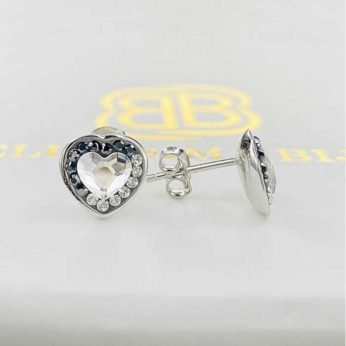 Дамски Сребърни Обеци Сърца с Кристали Сваровски/Swarovski
