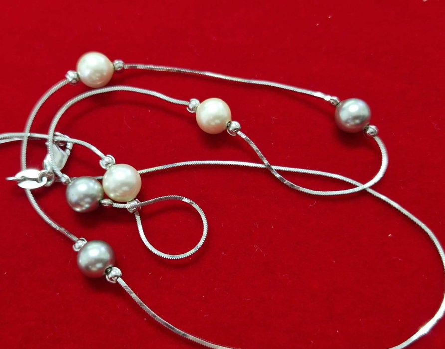 AG193,set argint 925,nou/marcat, colier 70 cm si cercei perla 13,7 gr