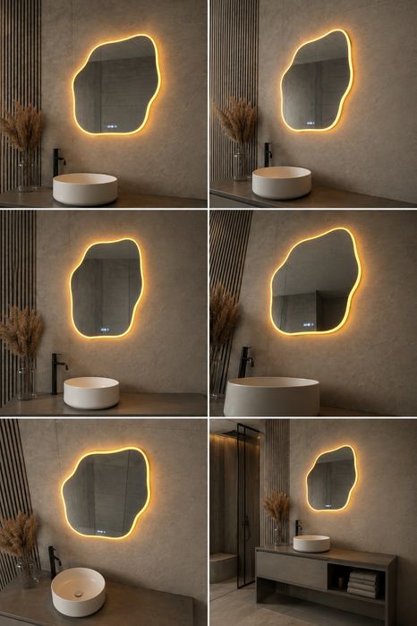 Фигурное зеркало с LED-подсветкой для ванной комнаты