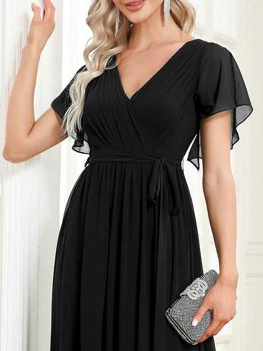 Rochie V neck de seara eleganta, Black, dantela, REDUSA de la 350RON