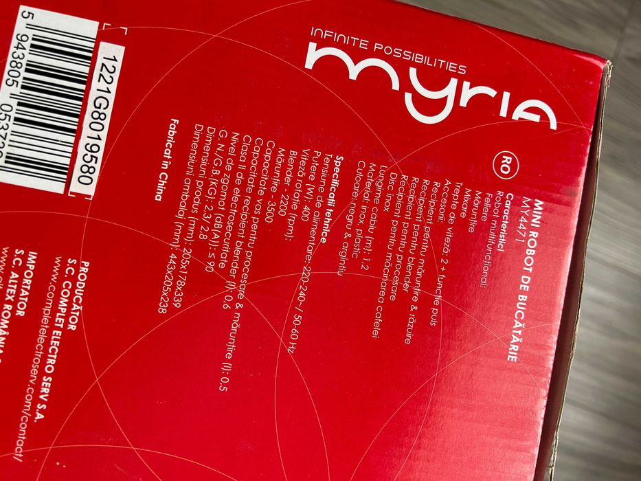 Robot de bucatarie Myria MY4471, 400W, rasnita+chopper+blender, NOU