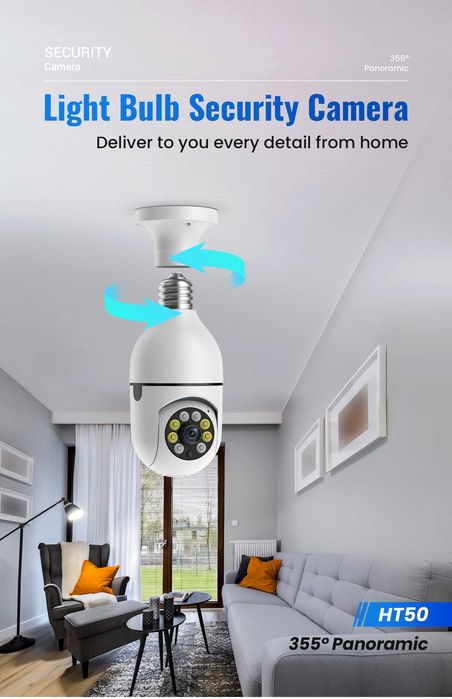 Безжична IP камера Крушка Light WiFi 1080P 360 градуса Мини камера E27