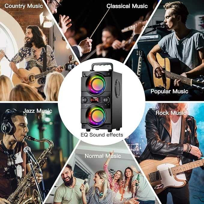 Преносим високоговорител SUPNIU с 60W мощен бас LED RGB и Bluetooth 5