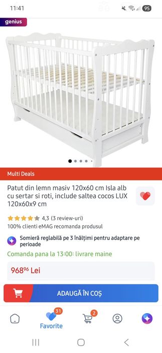 Pat pentru bebelusi prezintă 3 defecte jos la picioare