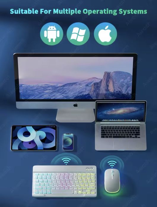 Tastatura si mouse Bluetooth LED RGB slim Usb C