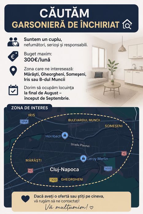 Căutăm chirie în Cluj Napoca