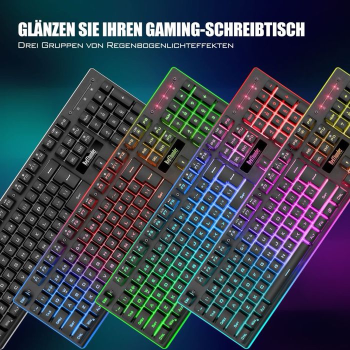 RedThunder Set Tastatură și Mouse Gaming Wireless 3200 DPI Baterie 3000mA – Negru QWERTZ