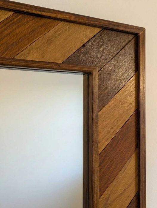 Oglindă decorativă Geometric Wood 80×60 cm cu Lamele din Stejar