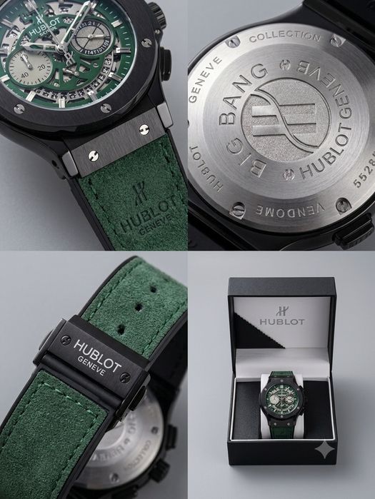Мужские наручные часы Hublot (зеленый циферблат и ремешок)