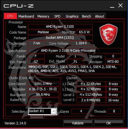 Процесор AMD Ryzen 3 3100, сокет AM4, TDP 65W