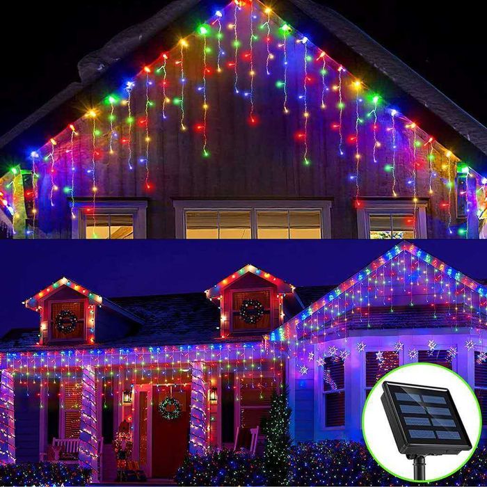 соларни коледни лампички лед завеса студено бяла светлина 3м х 30-50см