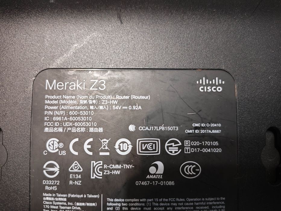 Cisco Meraki Z3-HW VPN Firewall Dual-band wireless