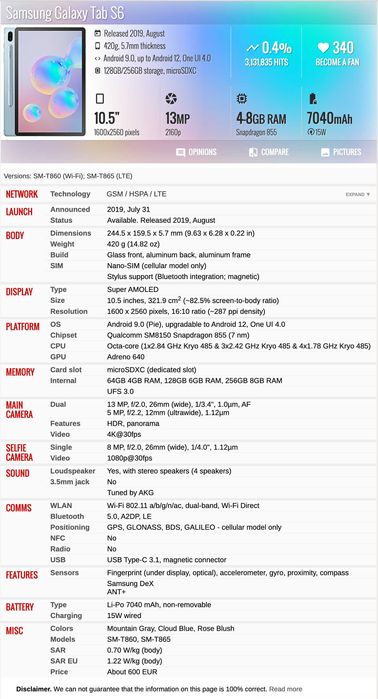 Samsung Galaxy Tab S6 [6 RAM \ 128 Storage]
