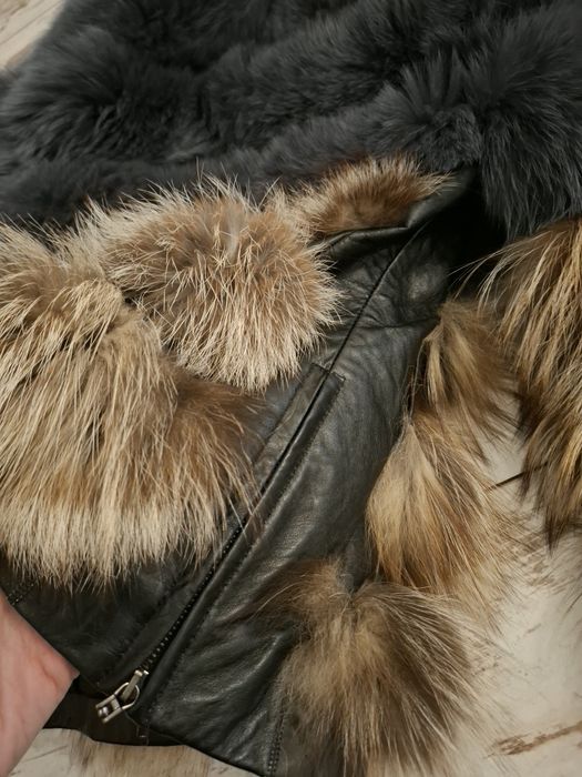 Палто от ествена кожа и естествена лисица