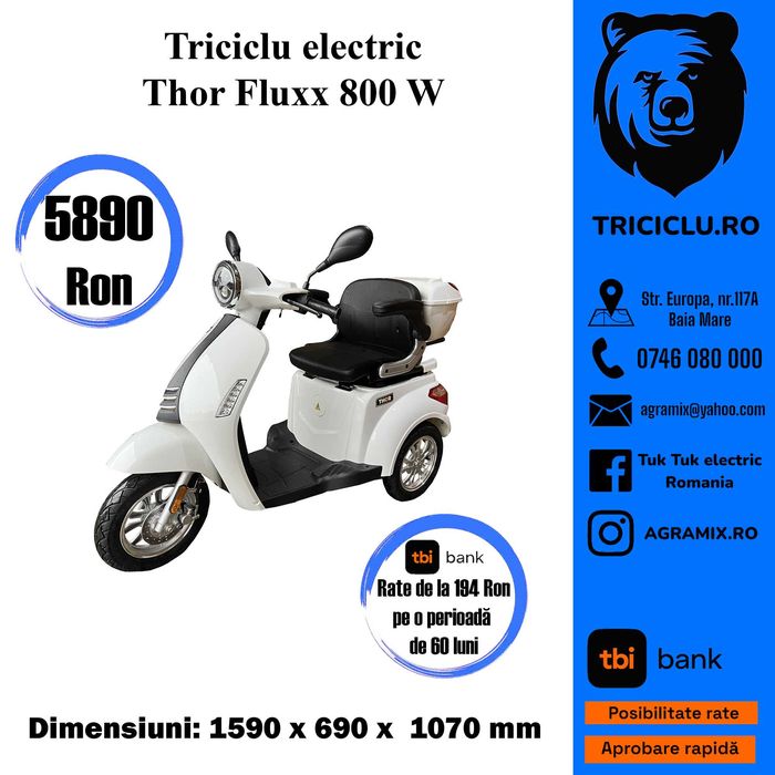 Triciclu electric fara permis marca THOR FLUXX Agramix