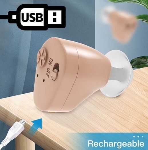 Мини слухово апаратче  с USB презаредима батерия и качествен звук