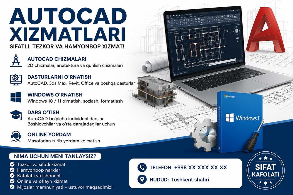 AutoCAD chizmalari | Windows va Dasturlar o‘rnatish | AutoCAD darslar