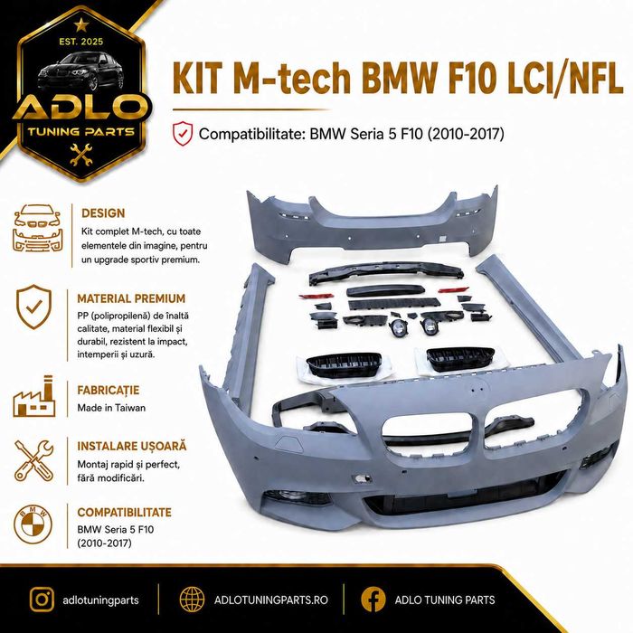 Kit Exterior BMW F10 Seria 5 Pachet M Bara Fata Spate Praguri