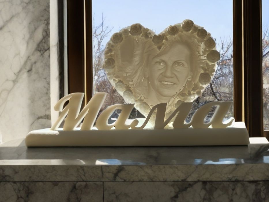 Подарък светещо сърце/литографска снимка-свешник