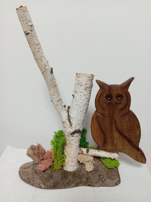 Декорация птици от бреза със скандинавски мъх -бухал, врабче,кълвач