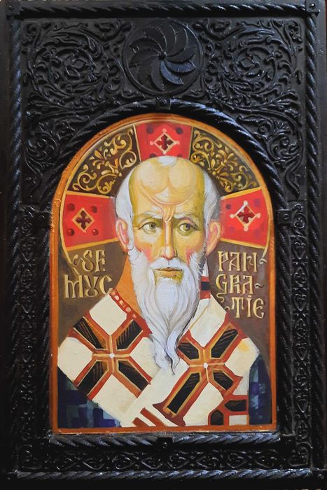 SFANTUL PANGRATIE, icoana pictata pe lemn, baso-relief, 20 x 30 x 3 cm