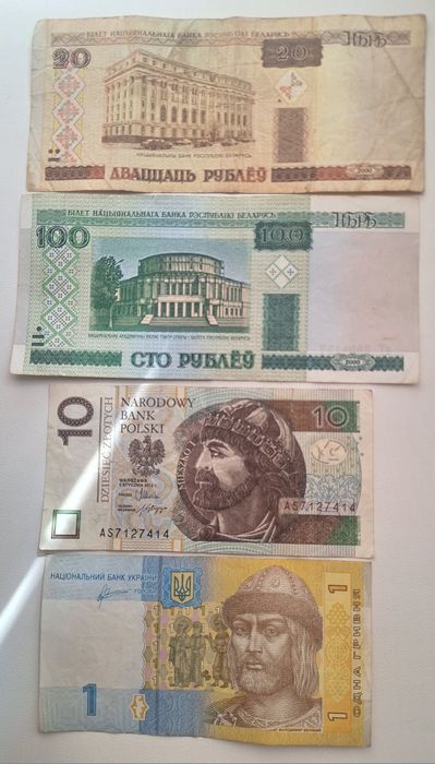 Денежные  купюры Беларусь, Молдова, Украина