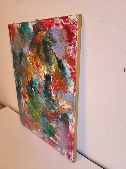 Pictură acrilică realizată manual, intitulată "Fuziune emoțională", cu dimensiunile de 30 x 40 cm, în stare nouă.