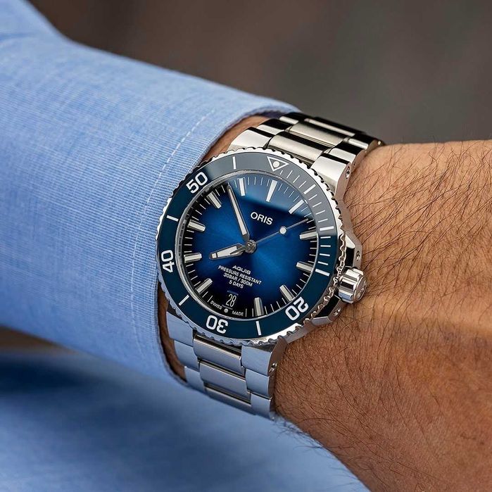 Oris Aquis сребристо-синьо