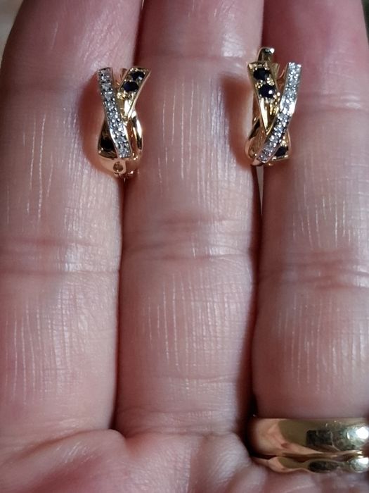 Cercei aur 14k diamante si safire