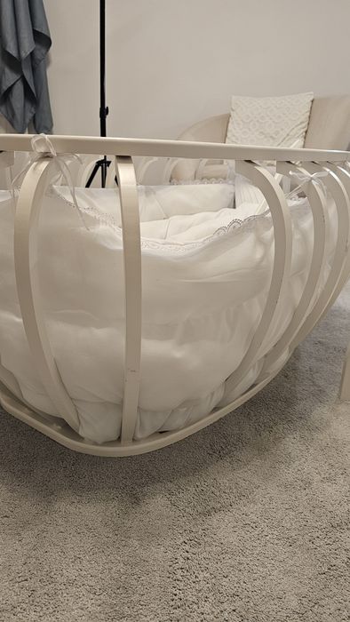 Pătuț bebe ALB din lemn masiv