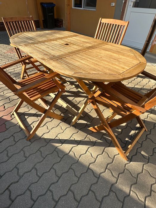 Set masă terasă din lemn plianta cu 4 scaune