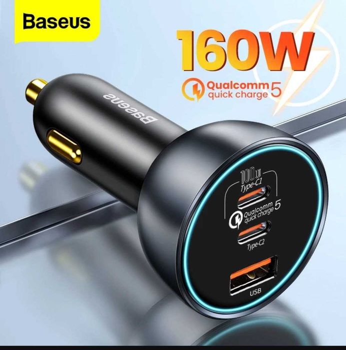 Baseus 160W Авто зарядное устройство QC 5.0 для MacBook iPad iPhone 15: 35 у.е. - Avtomashina uchun aksessuarlar Toshkent на Olx