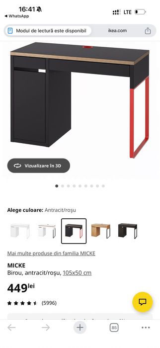 Masă birou, antracit/rosu