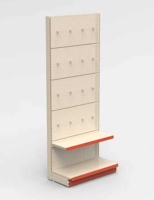 Крайстенен стелаж с перфориран гръб за закачане на куки и рафт