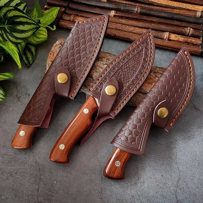 Ловни ножове 3 модела от дамаскова стомана: за дране, сатър, ловен