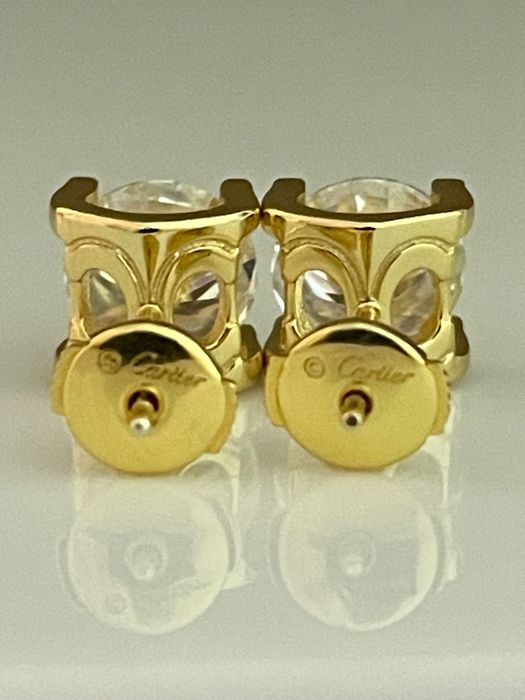 Сребърни позлатени обеци стил Cartier,  с камък моасонит.