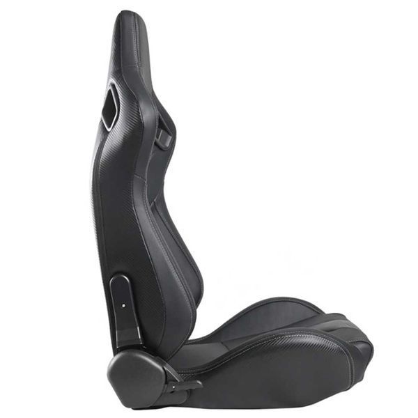 Спортни седалки за автомобил, еко кожа, черни/с бял шев и карбон