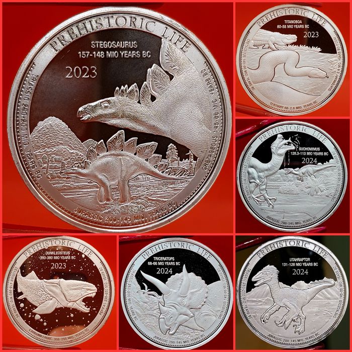 Congo Prehistoric Life Wildlife monede lingou argint 999