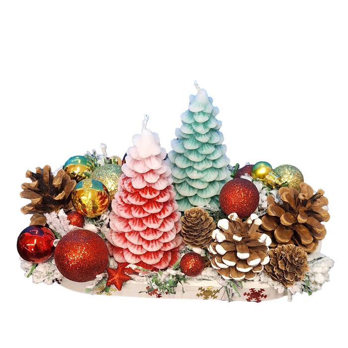 Aranjament Craciun cu doua lumanari tip bradut