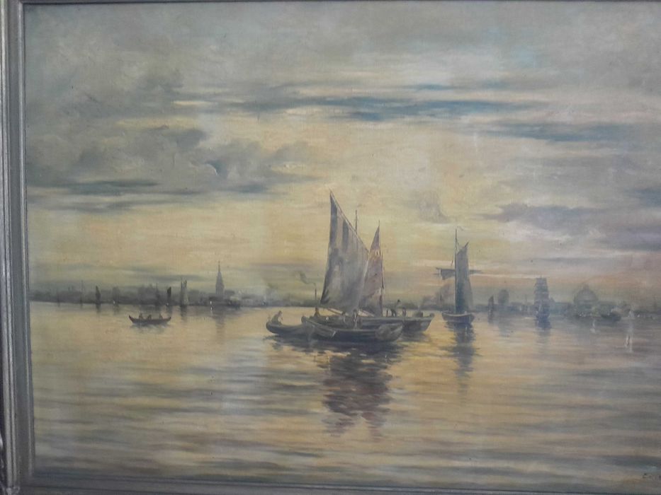 Tablou vechi, marină, dimensiuni mari, semnat - U/P