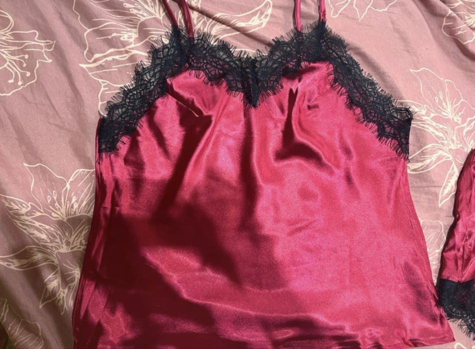 Pijama damă satin bordo