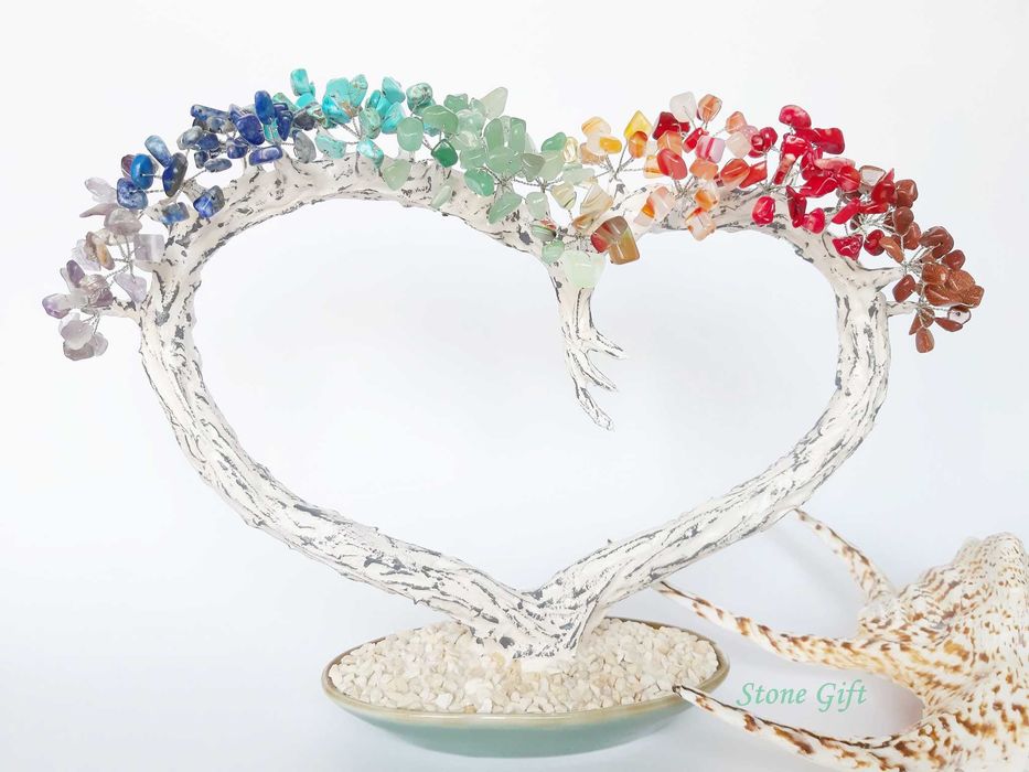 Дръвче 7 Кристала Сърце, Подарък Годишнина, Подарък Жена, Момиче