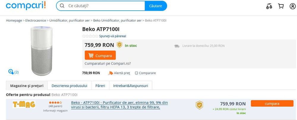 Purificator aer BEKO ATP 7100i